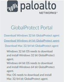 Image showing the download screen for the Global Protect Agent