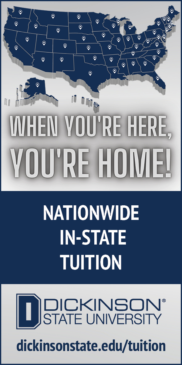 When You're Here, You're Home! Nationwide In-State Tuition. Image of a map with all 50-states.