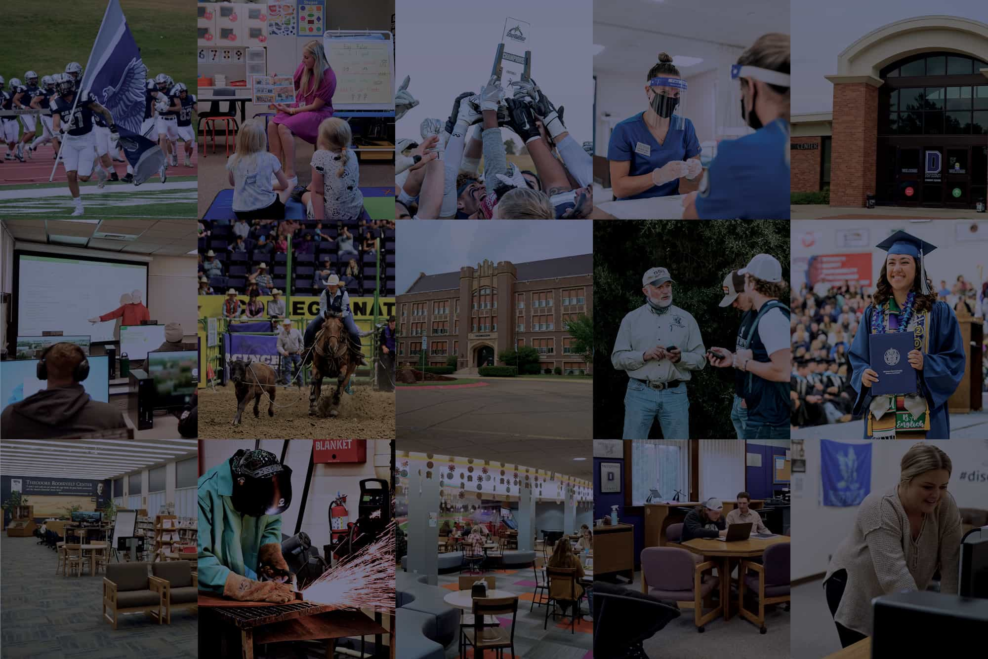 A decorative collage of students on campus.