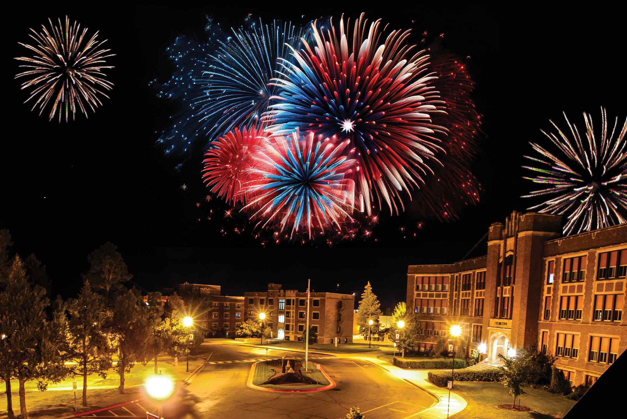 Fireworks at night on the DSU Campus