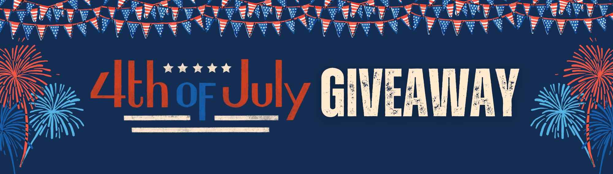 Decorative image. 4th of July Giveaway. Features fireworks and red, white and blue colors. 