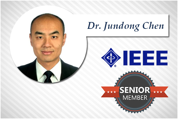 Graphic showing Dr. Jungdong Chen and his distinction as a Senior Member of IEEE