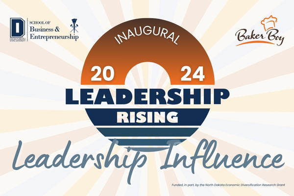 Leadership rising conference logo. Includes School fo Business and Entrepreneurship and Baker Boy sponsor logos and the phrase 