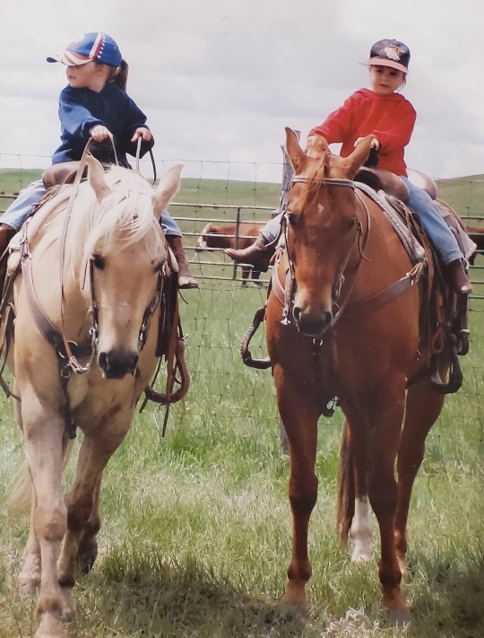 Heather and Heidi Labree on their first horses.
