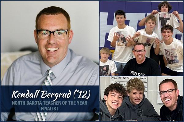 Kendall Bergrud, teacher of the year finalist, with his students.