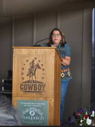 Mary Pat Martell Jones delivers remarks at the NDCHF Induction Ceremony.