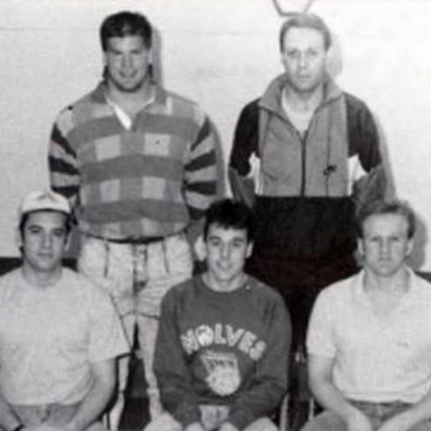 Selke Hall RA's: Front Row: Matt Veit, Randy Binstock, Lou Dobitz. Second Row: John D. Barry, Tim Daniel.