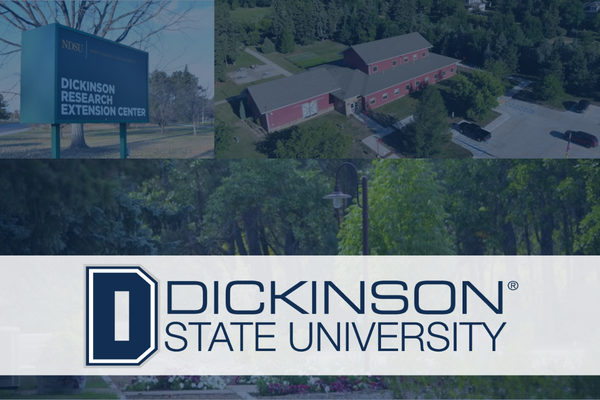 pictures of the Dickinson Research Extension Center with the DSU logo over it